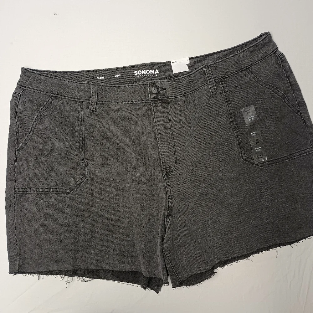Sonoma Jean Shorts 22W 24W Black Wash Cutoff Frayed Hem Plus Size Pants New